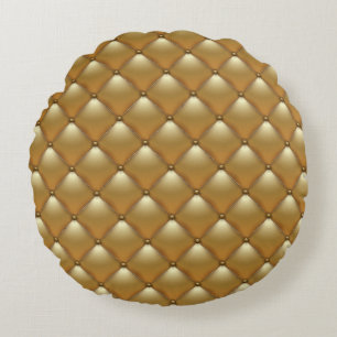 Gold-Lederpolsterung, Vintage-Sofa. Rundes Kissen