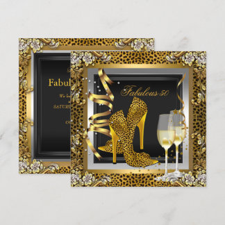 Gold Leopard Black High Heels Schuhe Geburtstag Einladung