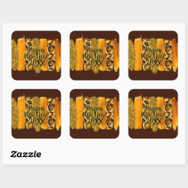 Gold & Leopard Brush Happy New Year 20xx Quadratischer Aufkleber