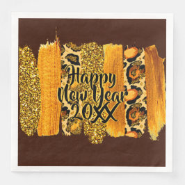 Gold & Leopard Brush Happy New Year 20xx Serviette