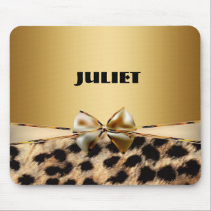 Gold Leopard Cheetah Animal Print Bow Maus Pad Mousepad