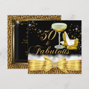 Gold Leopard Druck & Absätze 50 & Fabulous Geburts Einladung