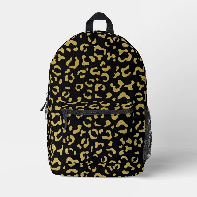 Gold Leopard, Gold Glitzer, Leopard Muster Bedruckter Rucksack (Vorderseite)
