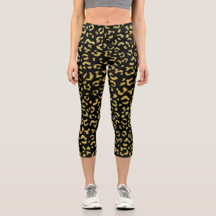 Gold Leopard, Gold Glitzer, Leopard Muster Capri Leggings