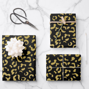 Gold Leopard, Gold Glitzer, Leopard Muster Geschenkpapier Set