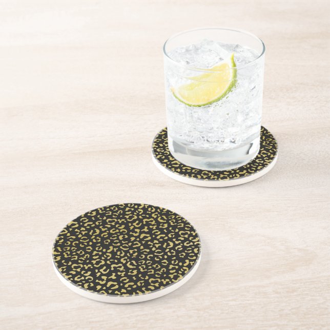 Gold Leopard, Gold Glitzer, Leopard Muster Getränkeuntersetzer (Seite)