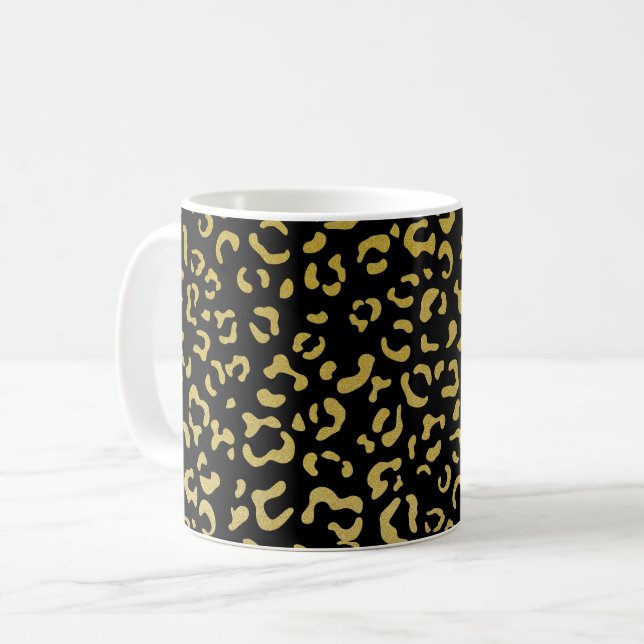 Gold Leopard, Gold Glitzer, Leopard Muster Kaffeetasse (Vorderseite Links)