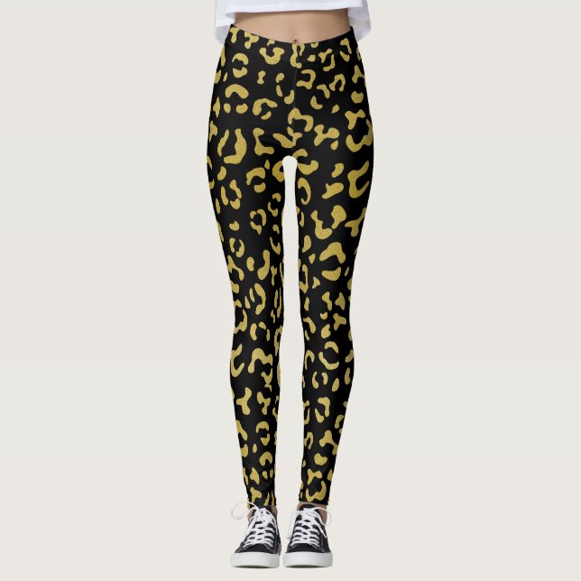 Gold Leopard, Gold Glitzer, Leopard Muster Leggings (Vorderseite)