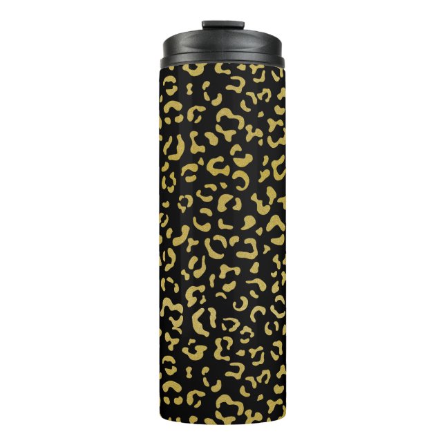 Gold Leopard, Gold Glitzer, Leopard Muster Thermosbecher (Vorderseite)