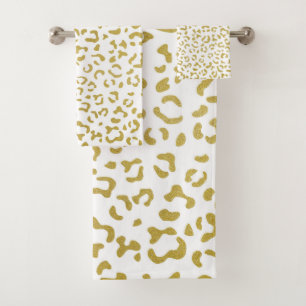 Gold Leopard, Gold Glitzer, Leopard Print Badhandtuch Set