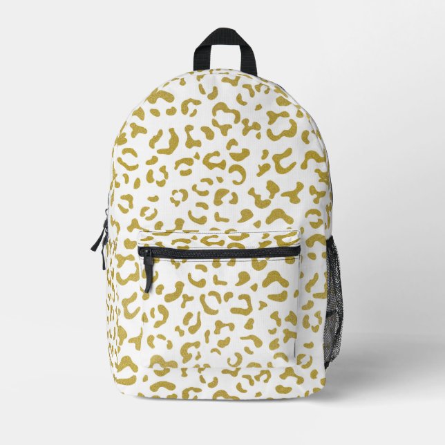 Gold Leopard, Gold Glitzer, Leopard Print Bedruckter Rucksack (Vorderseite)