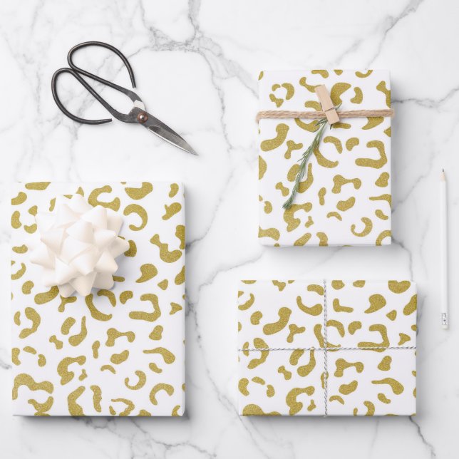 Gold Leopard, Gold Glitzer, Leopard Print Geschenkpapier Set (Vorderseite)