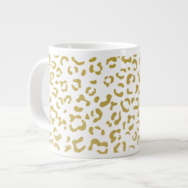 Gold Leopard, Gold Glitzer, Leopard Print Jumbo-Tasse (Vorderseite Links)