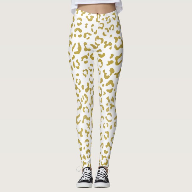 Gold Leopard, Gold Glitzer, Leopard Print Leggings (Vorderseite)