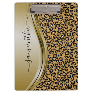 Gold Leopard Handgeschriebener Name Metal Monogram Klemmbrett