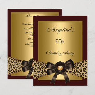 Gold Leopard Kaffee Braun Schwarz 50. Geburtstag 3 Einladung