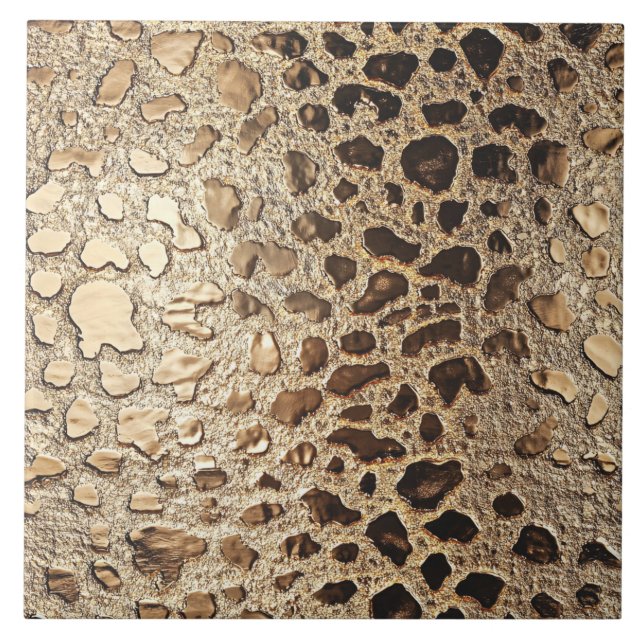 Gold Leopard Metallic Animal Spots Fliese (Vorderseite)