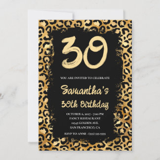 Gold Leopard Painted Black 30. Geburtstag Einladung