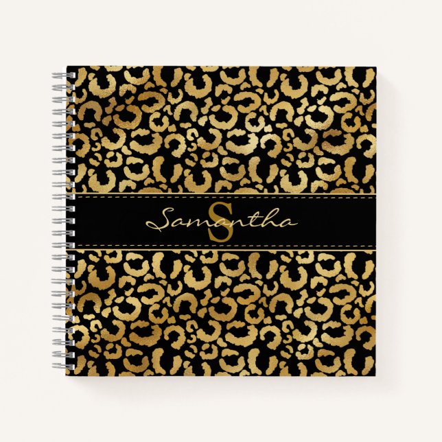 Gold Leopard Print Custom Spiral Notebook Notizbuch (Vorderseite)