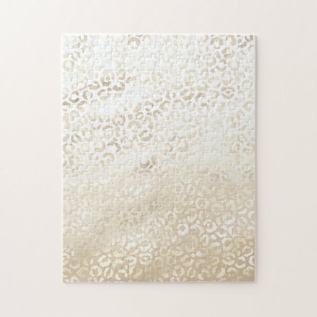 Gold Leopard Print Khaki Cream Beige Wasserfarbe Puzzle (Vertikal)