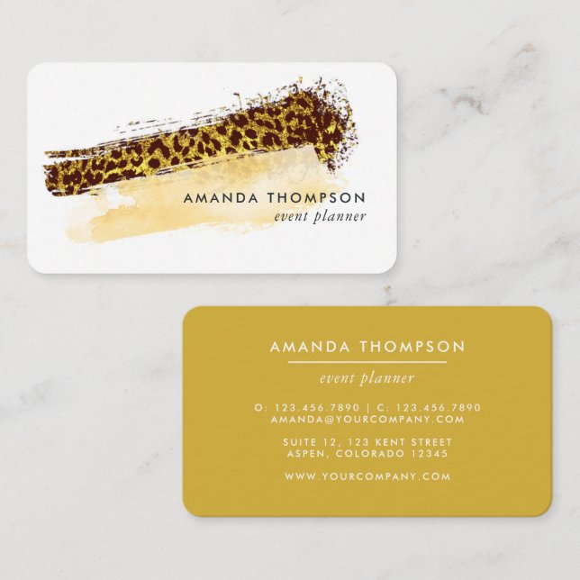 Gold Leopard Print | Moderne Eventplaner Visitenkarte (Vorne/Hinten)