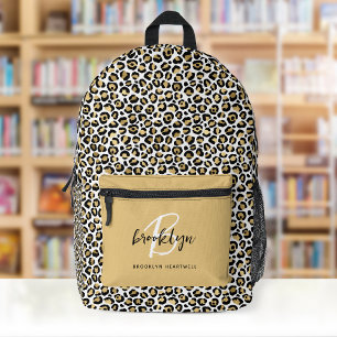 Gold Leopard Print Monogramm Name Zurück zur Schul Bedruckter Rucksack