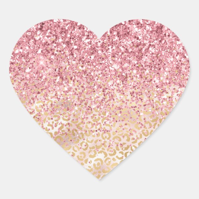 Gold Leopard Print Pink Glitzer Herz-Aufkleber (Vorderseite)