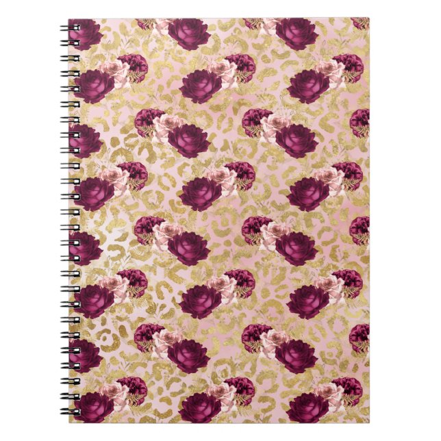 Gold Leopard Print Pink Roses Florals Notizblock (Vorderseite)