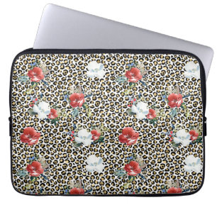 Gold Leopard Print Red White Floral Laptopschutzhülle