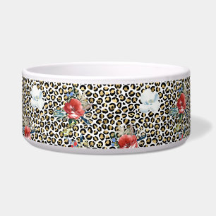 Gold Leopard Print Red White Floral Napf