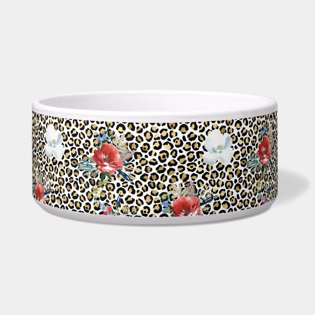 Gold Leopard Print Red White Floral Napf (Vorderseite)