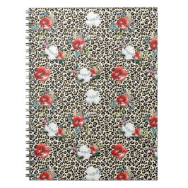 Gold Leopard Print Red White Floral Notizblock