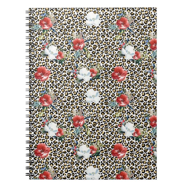 Gold Leopard Print Red White Floral Notizblock (Vorderseite)