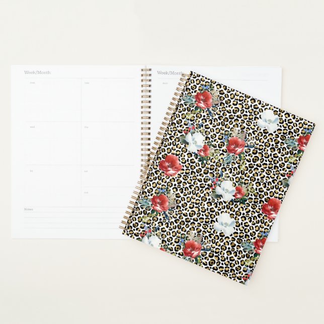 Gold Leopard Print Red White Floral Planer (Anzeige)