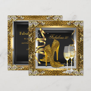Gold Leopard Schwarz High Heels Schuhe Geburtstag Einladung