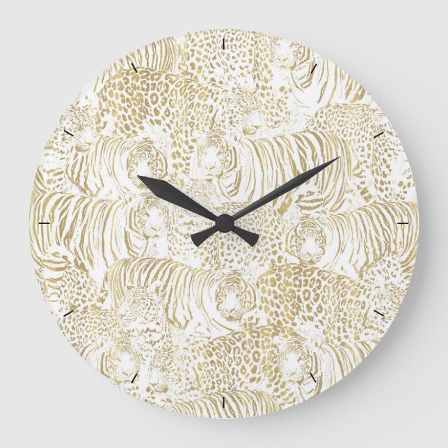 Gold Leopard Tiger Animals Große Wanduhr (Vorderseite)