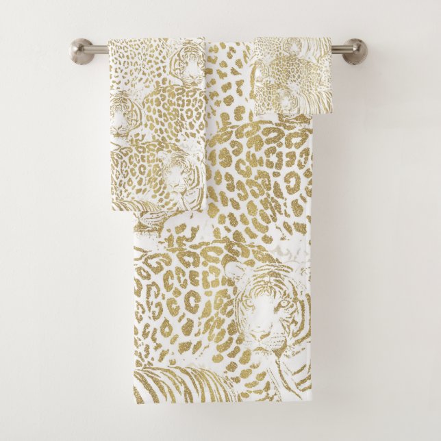 Gold Leopard Tiger Animals Pattern Badhandtuch Set (Insitu)
