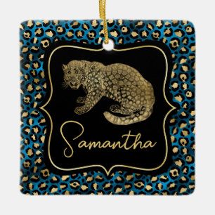 Gold Leopard und Blue Leopard Druck Keramikornament