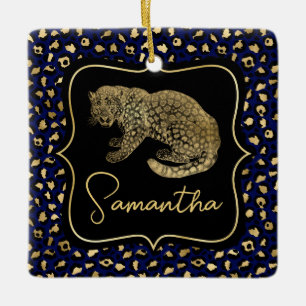 Gold Leopard und Blue Leopard Druck Keramikornament