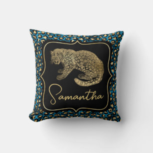Gold Leopard und Blue Leopard Druck Kissen