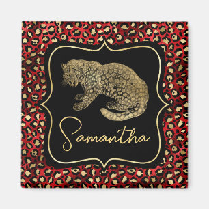 Gold Leopard und Red Leopard Print Magnet