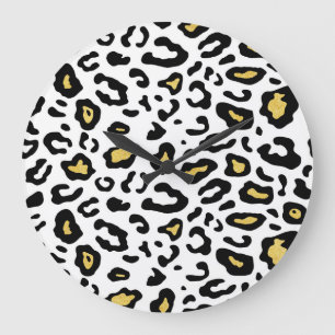 Gold Leopardenprint, nahtlos Muster. Große Wanduhr