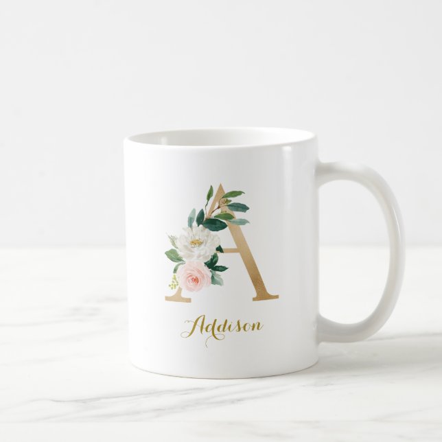 Gold Letter A und Blush Personalisiert Kaffeetasse (Rechts)
