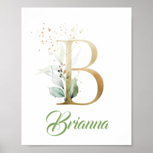 Gold Letter B Monogramm Grünzeug Eukalyptusblätter Poster