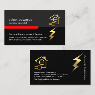 Gold Letter E Electrician Lightning Service Visitenkarte