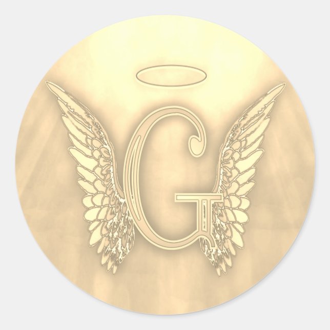 Gold Letter G Angel Monogram Runder Aufkleber (Vorderseite)