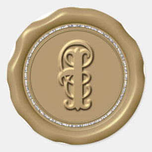 *~* Gold Letter I Diamond Circle Wax Siegel Sticke Runder Aufkleber
