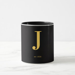 Gold Letter J Schwarze Tasse Minimalistische Mon