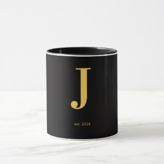 Gold Letter J Schwarze Tasse | Minimalistische Mon
