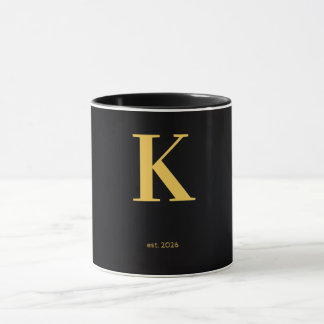 Gold Letter k Schwarze Tasse | Minimalistische Mon